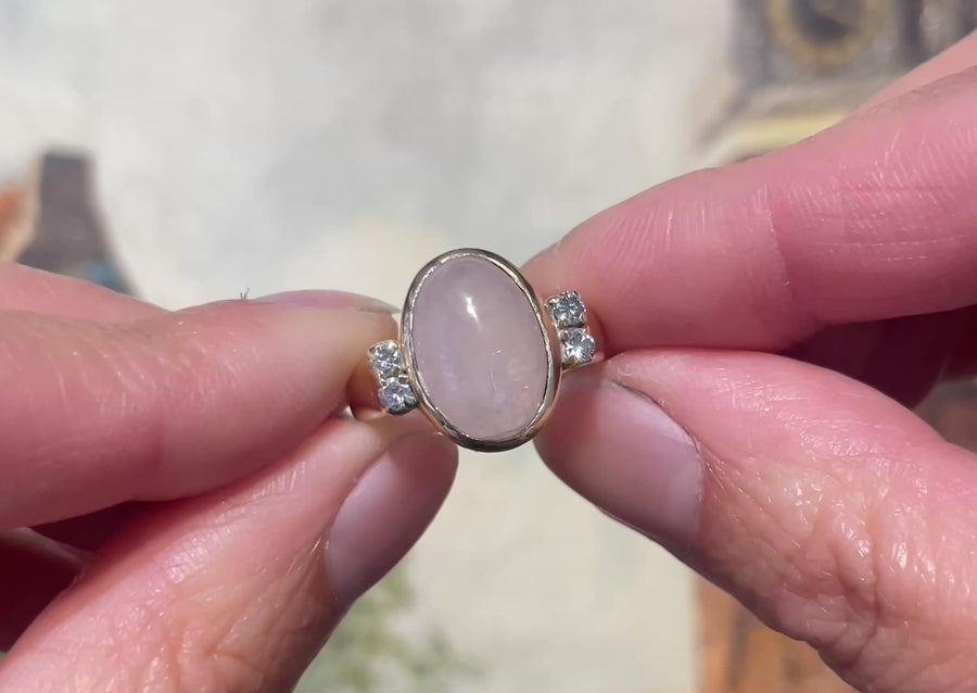 Rose quartz and diamond ring
