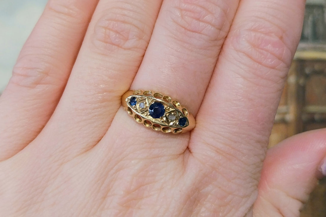 Edwardian sapphire and rose diamond ring from 1914-Antique rings-The Antique Ring Shop