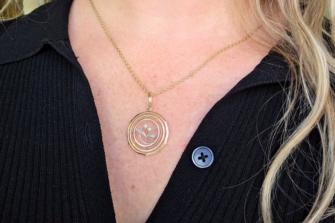 Vintage rose diamond and pearl pendant-Pendants-The Antique Ring Shop