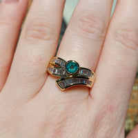 Baguette diamond and emerald ring-Vintage Rings-The Antique Ring Shop