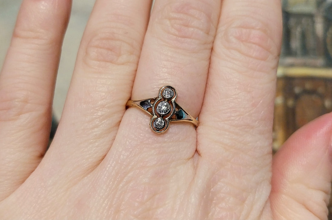 Antique diamond three stone ring in 14 carat gold-Antique rings-The Antique Ring Shop