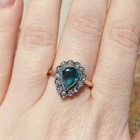 Colombian emerald ring with diamonds-engagement rings-The Antique Ring Shop