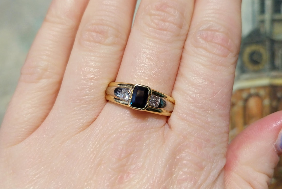Sapphire and diamond ring in 18 carat gold-Vintage Rings-The Antique Ring Shop