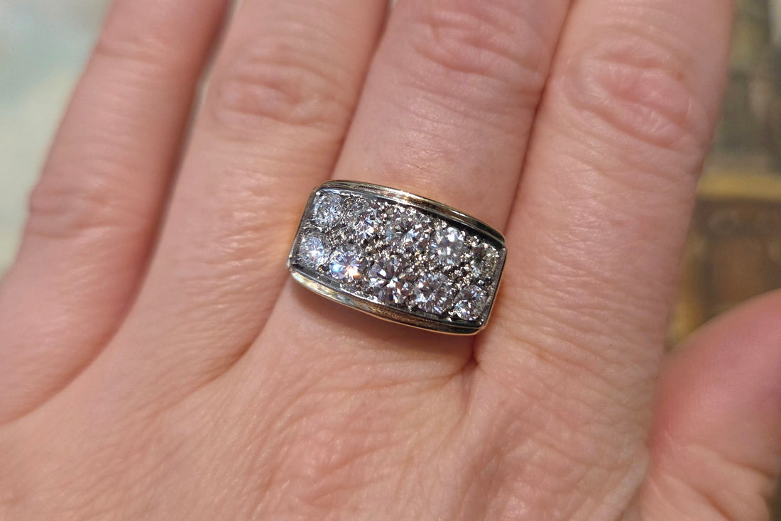 Vintage diamond double row ring in 14 carat gold-Vintage Rings-The Antique Ring Shop