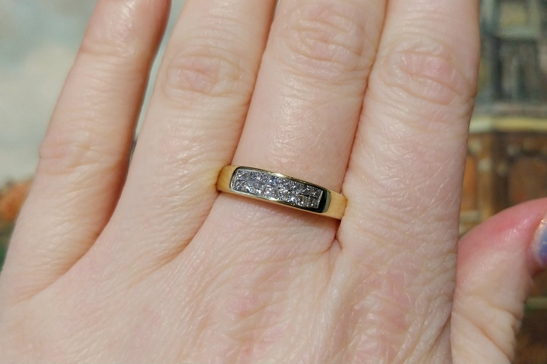 Princess cut diamond ring in 18 carat gold-wedding rings-The Antique Ring Shop