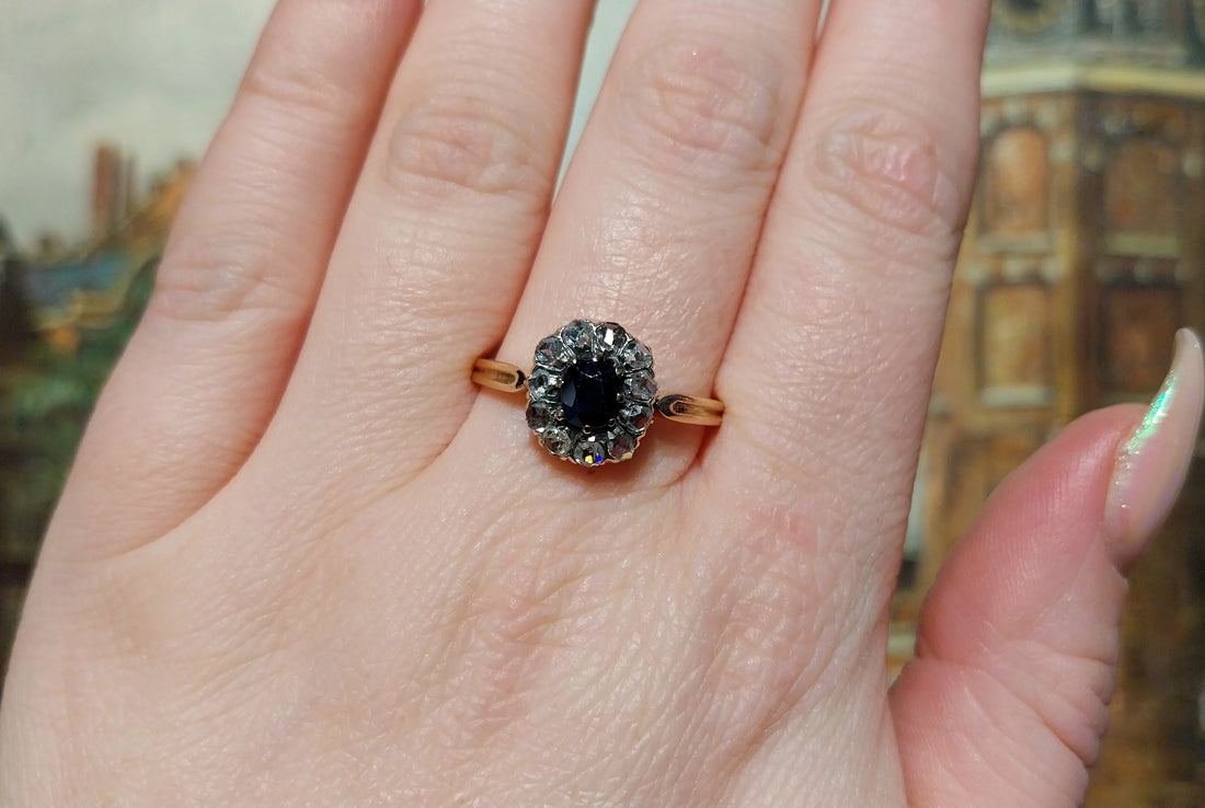 Sapphire and rose diamond cluster ring