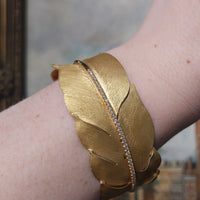 Leaf cuff with diamonds-Bracelets-The Antique Ring Shop