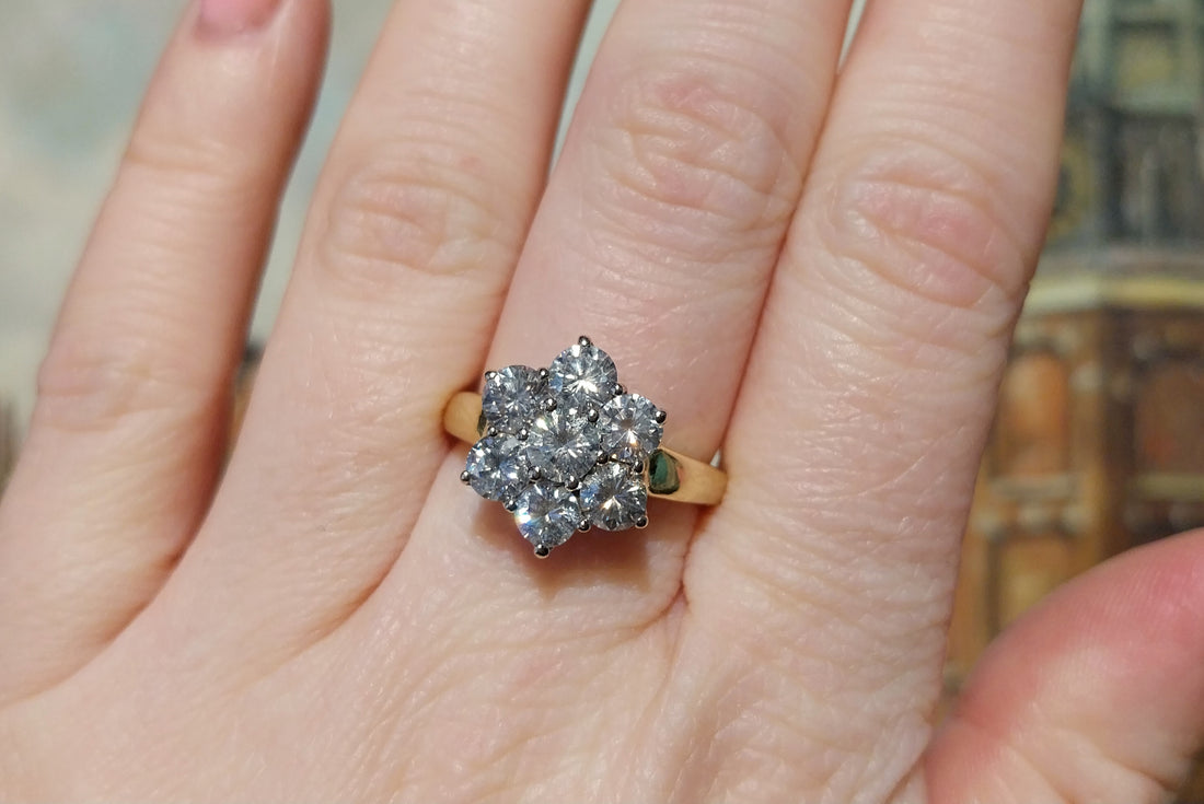 Vintage diamond cluster ring in 18 carat gold-engagement rings-The Antique Ring Shop