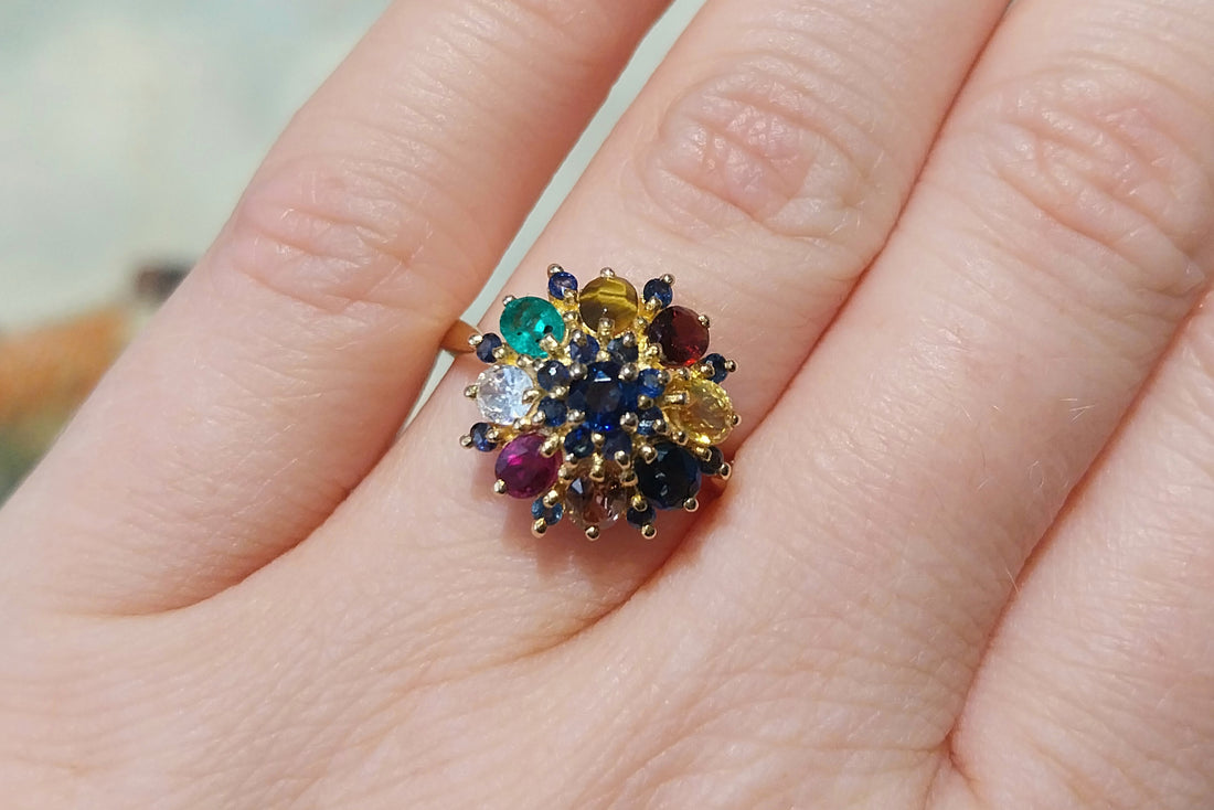 Multi gem ring in 14 carat gold-Vintage Rings-The Antique Ring Shop