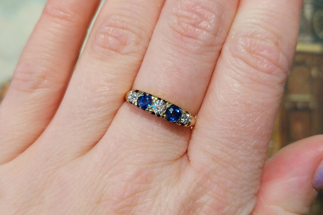 Edwardiaanse saffier en diamanten ring