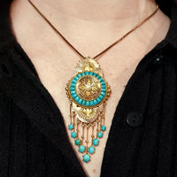 Antique 18 carat gold pendant / brooch with turquoise and a pearl-Pendants-The Antique Ring Shop