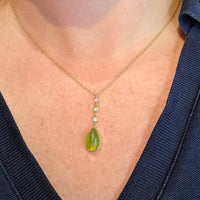 Peridot and diamond pendant in 18 carat gold-Pendants-The Antique Ring Shop