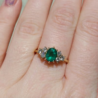 Emerald and diamond ring in 18 carat gold-engagement rings-The Antique Ring Shop