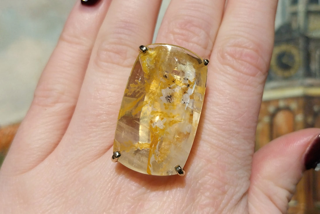 Large rock crystal ring in 14 carat gold-Vintage Rings-The Antique Ring Shop