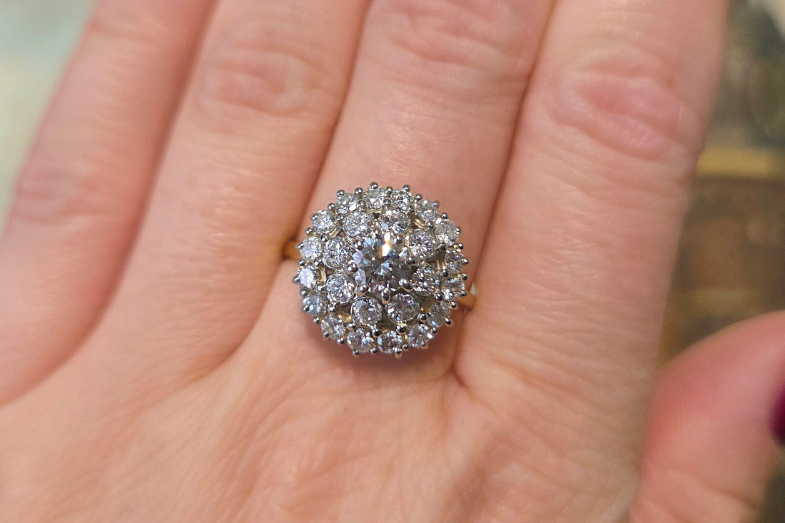 Vintage diamond cluster ring in 18 carat gold-Vintage Rings-The Antique Ring Shop