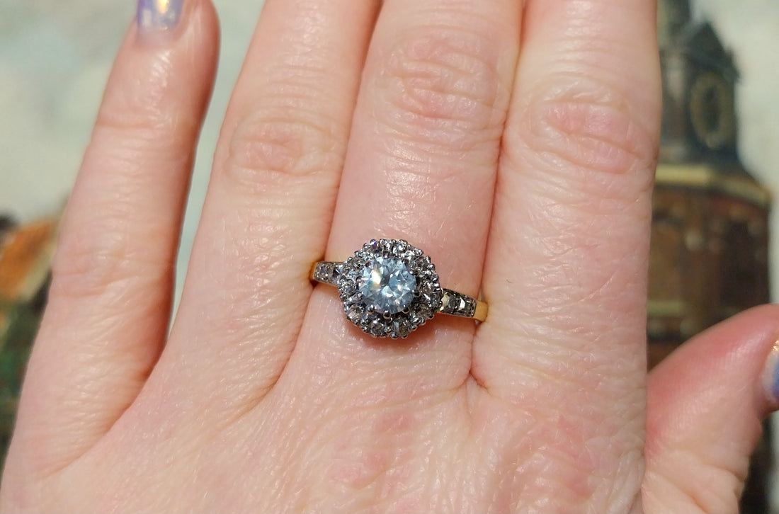 Vintage diamond cluster ring in 18 carat gold-engagement rings-The Antique Ring Shop