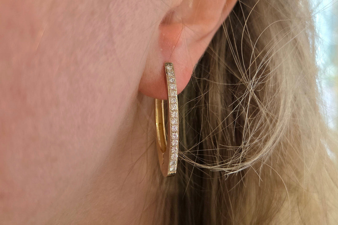 18 carat gold earrings with diamonds-Earrings-The Antique Ring Shop