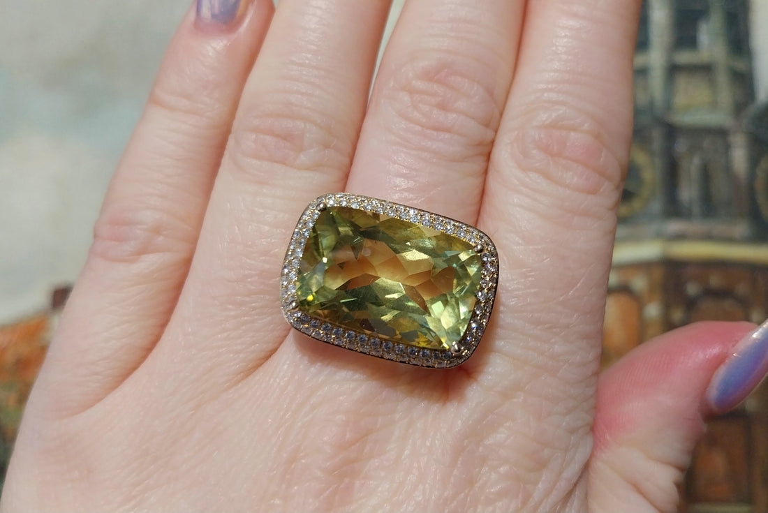 18 carat gold lemon quartz and diamond ring-Rings-The Antique Ring Shop
