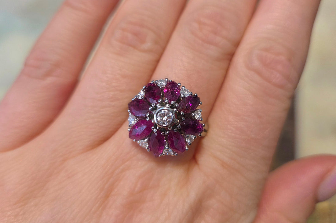 White gold ruby and diamond ring-Vintage Rings-The Antique Ring Shop