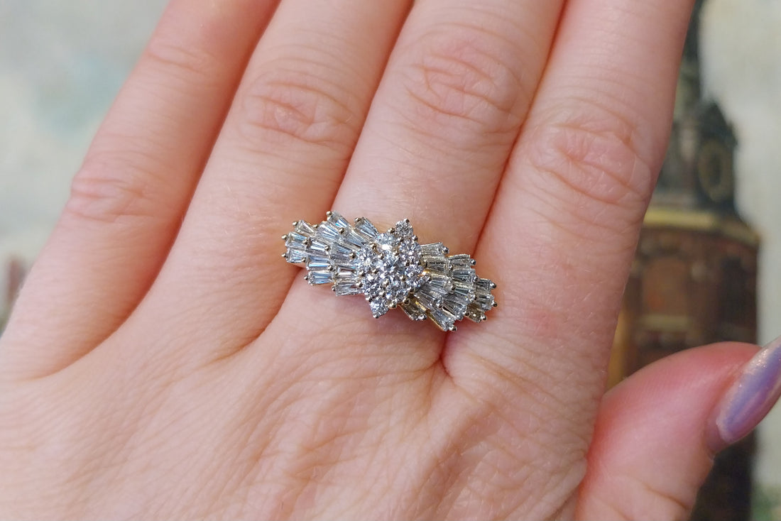 Vintage baguette and brilliant cut diamond ring-Vintage Rings-The Antique Ring Shop
