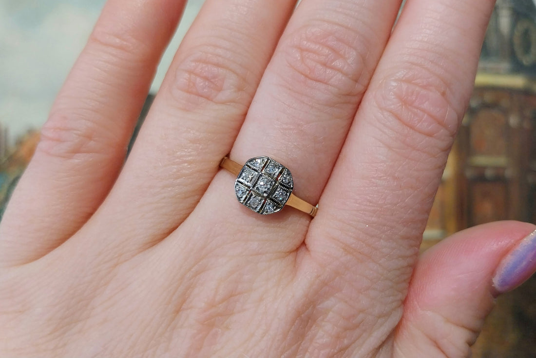 Edwardian 18 carat gold diamond panel ring