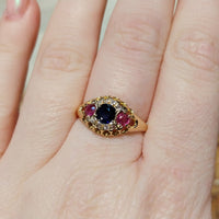 Edwardian 18 carat rose diamond sapphire and ruby ring-Antique rings-The Antique Ring Shop