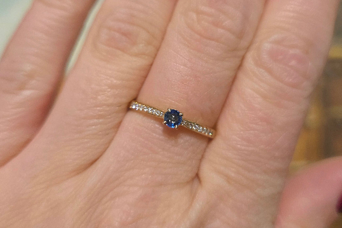 Sapphire and diamond ring in 14 carat gold-engagement rings-The Antique Ring Shop