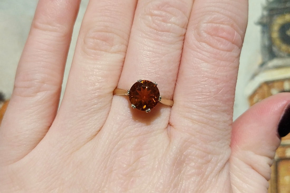 Madeira citrine solitaire ring-Vintage Rings-The Antique Ring Shop