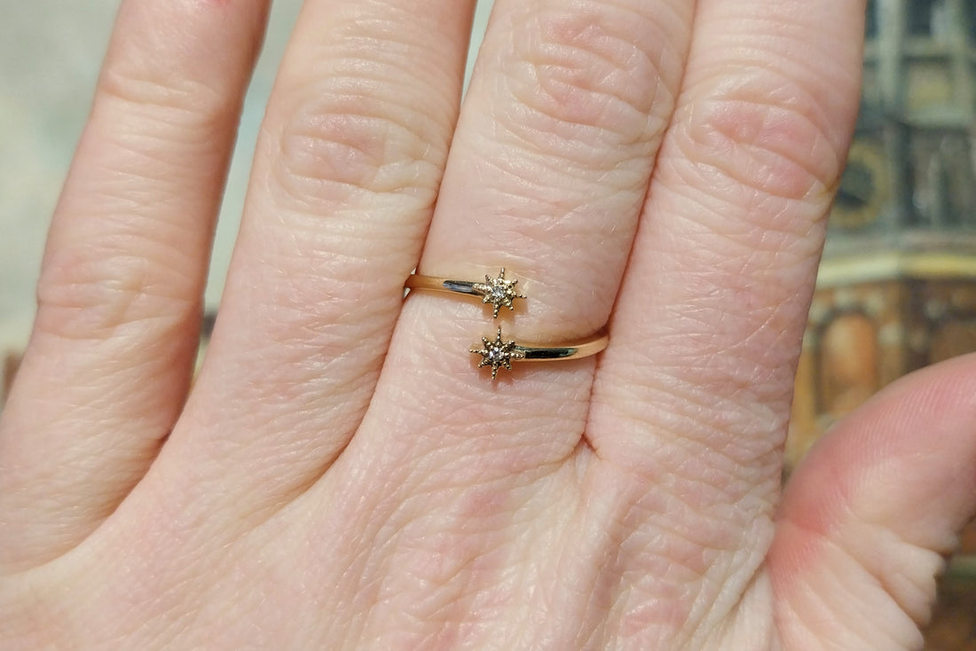 Diamond star ring in 14 carat gold-Vintage Rings-The Antique Ring Shop