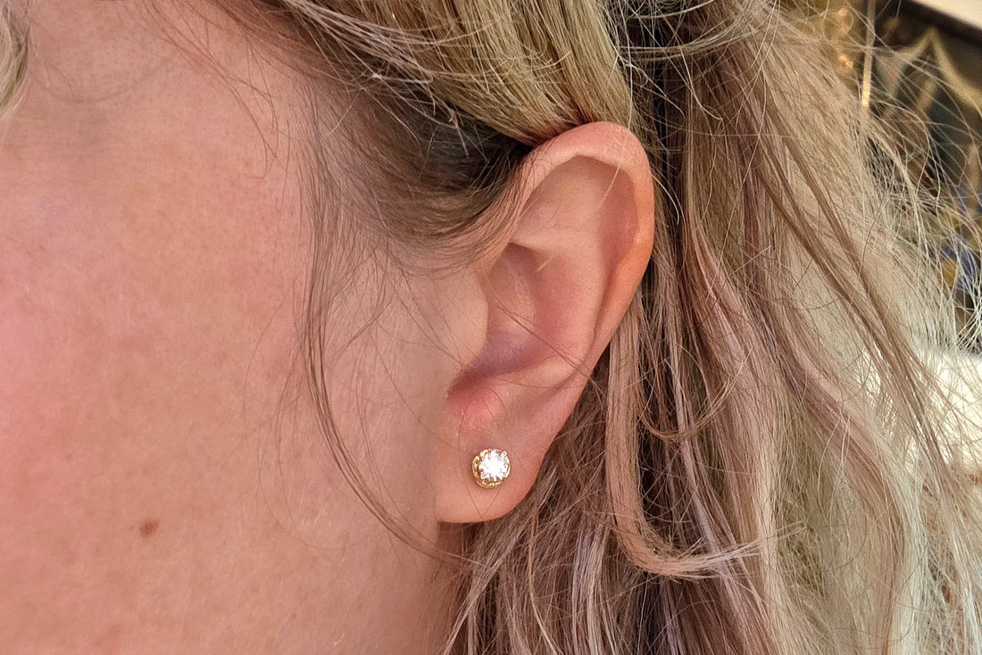 Vintage diamond studs in 14 carat gold-Earrings-The Antique Ring Shop