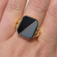 Onyx and agate signet ring in 14 carat gold-gents rings-The Antique Ring Shop