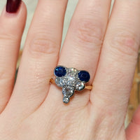 Edwardian 18 carat gold sapphire and old cut diamond ring-Antique rings-The Antique Ring Shop