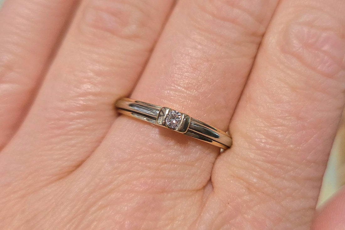 Vintage yellow and white diamond gold solitaire ring-engagement rings-The Antique Ring Shop