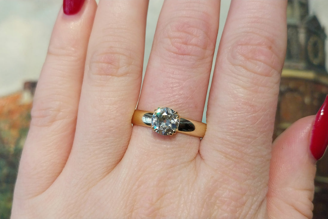 Old cut diamond solitaire ring in 18 carat gold-engagement rings-The Antique Ring Shop