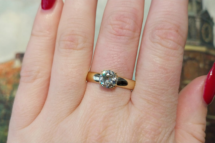 Old cut diamond solitaire ring in 18 carat gold-engagement rings-The Antique Ring Shop