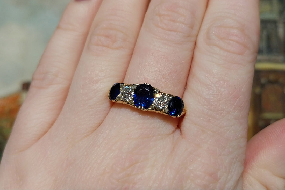Edwardian sapphire and old mine cut diamond ring from 1906-Antique rings-The Antique Ring Shop
