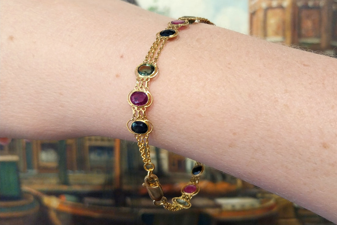 Sapphire ruby and tourmaline braclet-Bracelets-The Antique Ring Shop