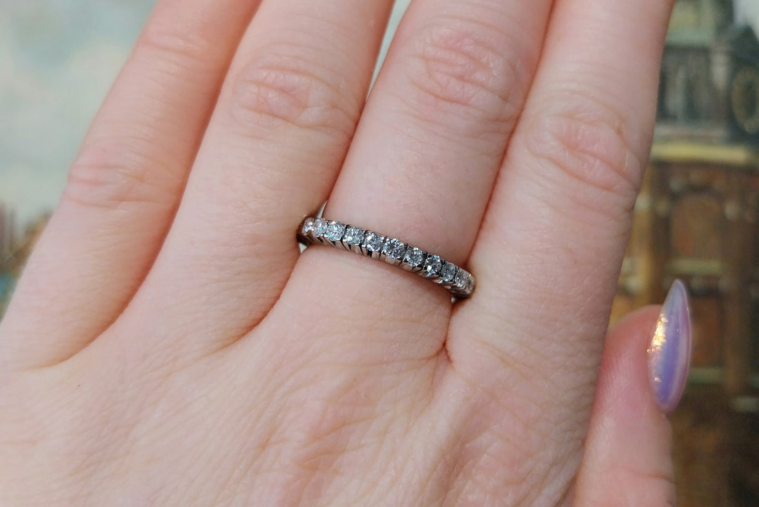 White gold eternity band with diamonds-wedding rings-The Antique Ring Shop