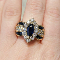 Marquise sapphire and diamond ring in 18 carat gold-Vintage Rings-The Antique Ring Shop