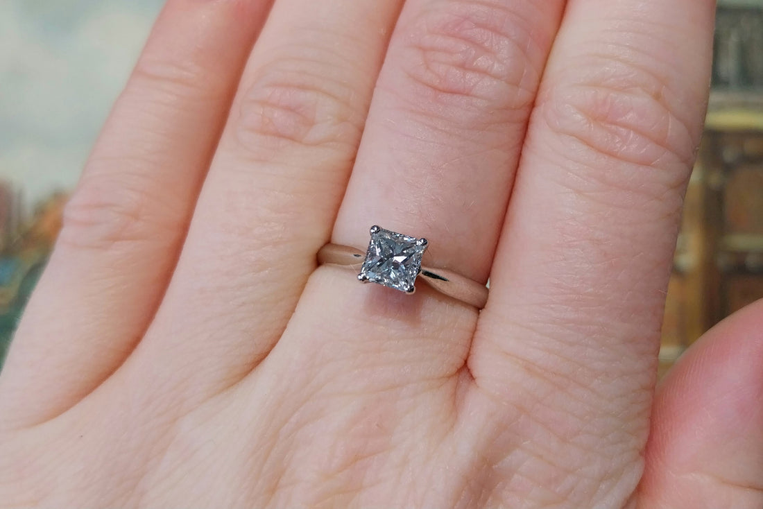 Princess cut diamond ring in white gold-engagement rings-The Antique Ring Shop