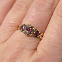 Edwardian ruby and rose cut diamond cluster ring from 1906