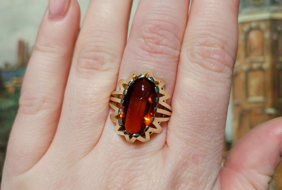 14 carat gold ring with madeira citrine-Vintage Rings-The Antique Ring Shop