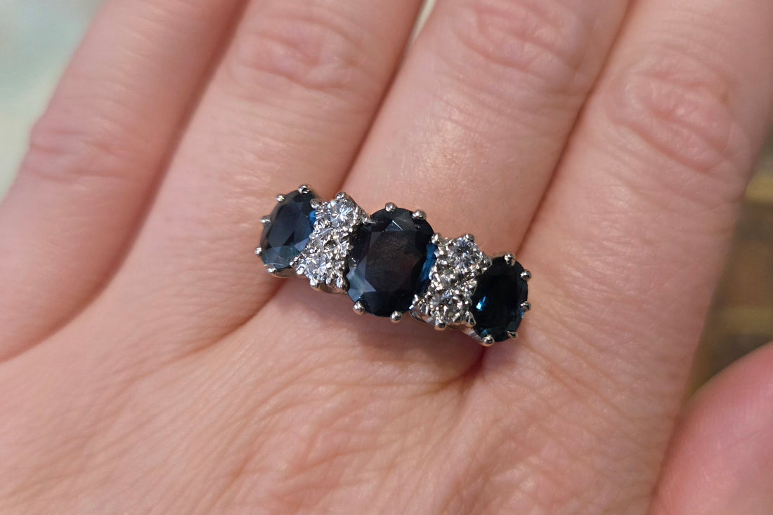 Vintage sapphire and diamond ring in 18 carat gold-Vintage Rings-The Antique Ring Shop