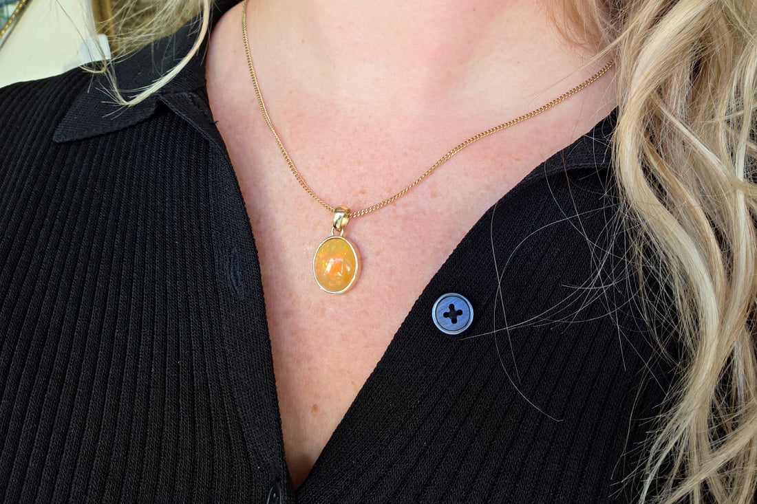 Orange opal pendant in 14 carat gold-Pendants-The Antique Ring Shop