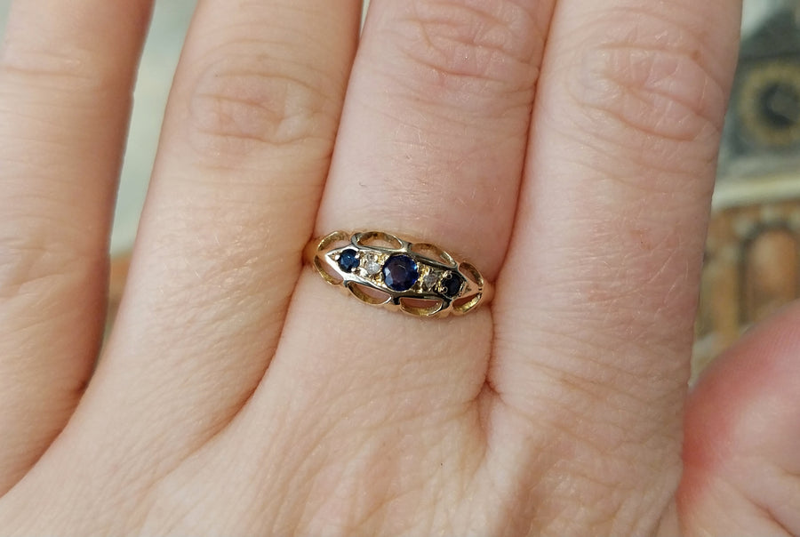 Sapphire and rose diamond ring from 1914-Antique rings-The Antique Ring Shop