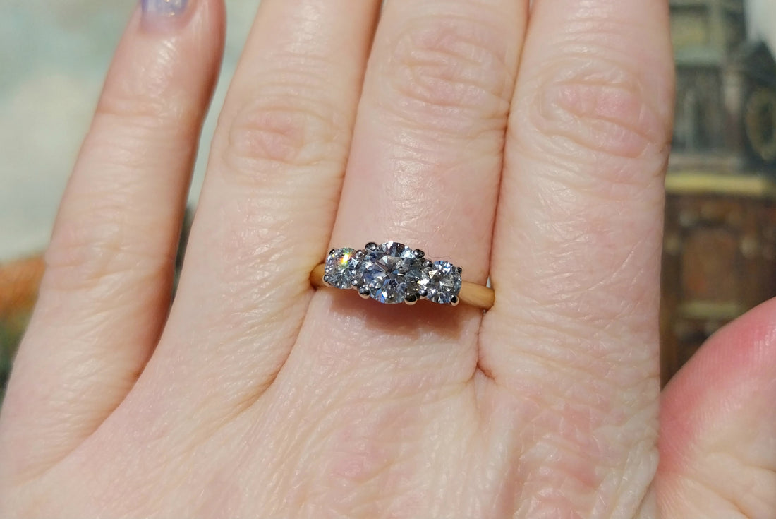 Three stone brilliant cut diamond ring-engagement rings-The Antique Ring Shop