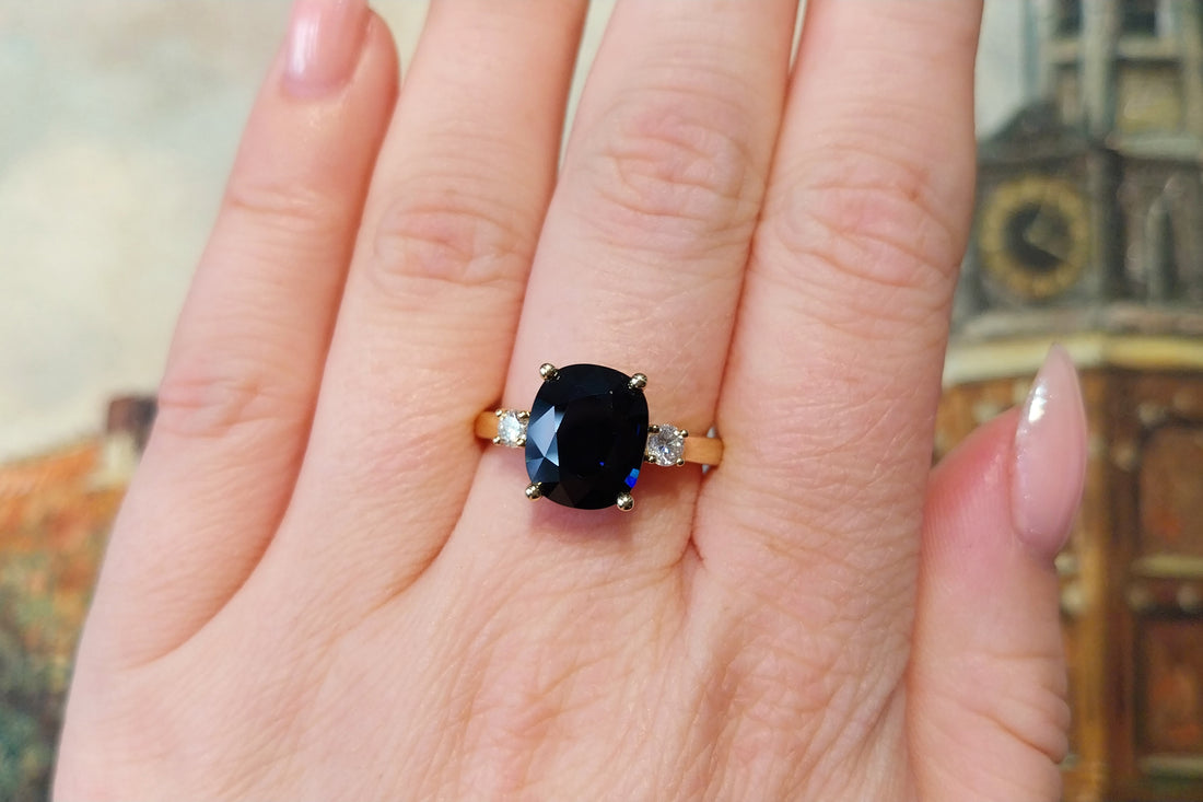 Sapphire and diamond ring in 18 carat gold-engagement rings-The Antique Ring Shop