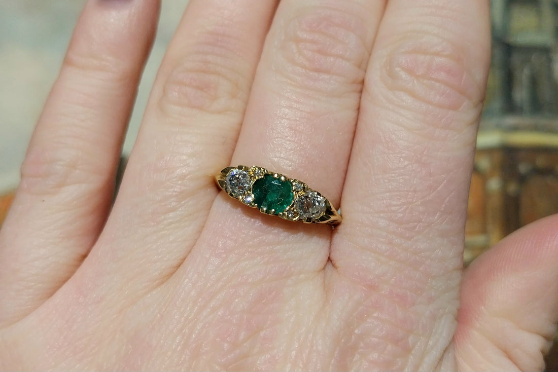 Vintage emerald and diamond ring-Vintage Rings-The Antique Ring Shop