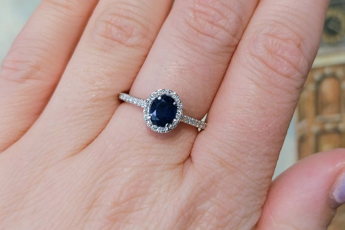 Sapphire cluster ring in 18 carat white gold-engagement rings-The Antique Ring Shop