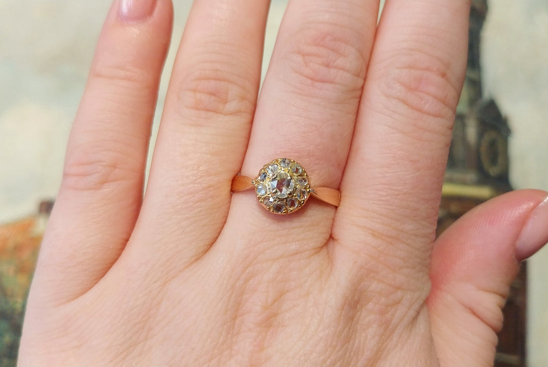 Rose diamond cluster ring in 14 carat gold-Antique rings-The Antique Ring Shop